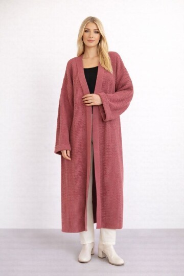 Kadın Tesettüre Uygun Maxi Boy Uzun Kol Spor Şık Örgü Triko Curve Uyumlu Hırka Ceket