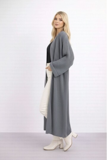 Kadın Tesettüre Uygun Maxi Boy Uzun Kol Spor Şık Örgü Triko Curve Uyumlu Hırka Ceket