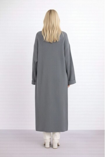 Kadın Tesettüre Uygun Maxi Boy Uzun Kol Spor Şık Örgü Triko Curve Uyumlu Hırka Ceket