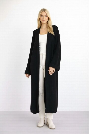 Kadın Tesettüre Uygun Maxi Boy Uzun Kol Spor Şık Örgü Triko Curve Uyumlu Hırka Ceket