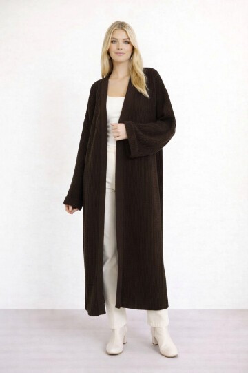 Kadın Tesettüre Uygun Maxi Boy Uzun Kol Spor Şık Örgü Triko Curve Uyumlu Hırka Ceket