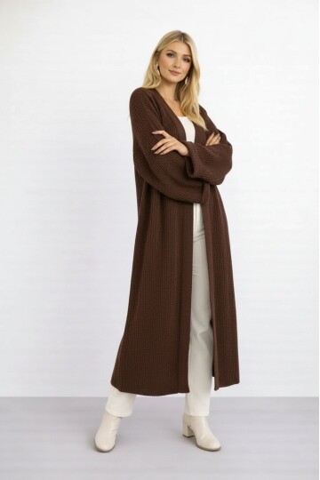 Kadın Tesettüre Uygun Maxi Boy Uzun Kol Spor Şık Örgü Triko Curve Uyumlu Hırka Ceket