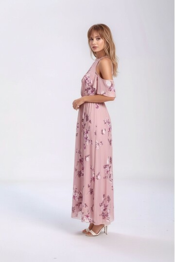 Kadın Tül Detaylı Omzu Açık Şık Rahat Kalıp Büyük Beden Curve Abiye Elbise