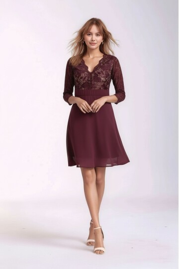 Kadın Tül Yaka Detaylı Truvakor Kol Şık Rahat Kalıp Büyük Beden Curve Abiye Gece Elbisesi