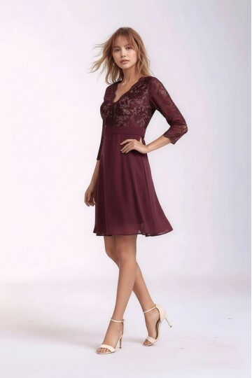 Kadın Tül Yaka Detaylı Truvakor Kol Şık Rahat Kalıp Büyük Beden Curve Abiye Gece Elbisesi