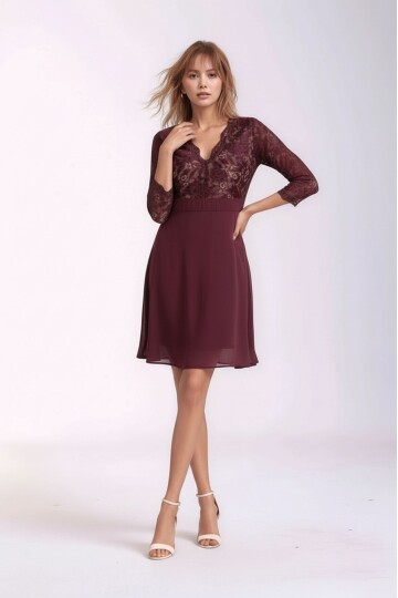 Kadın Tül Yaka Detaylı Truvakor Kol Şık Rahat Kalıp Büyük Beden Curve Abiye Gece Elbisesi