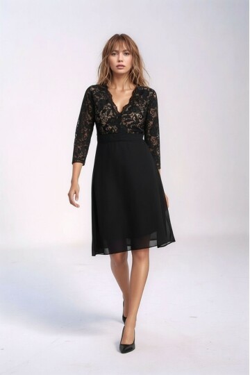 Kadın Tül Yaka Detaylı Truvakor Kol Şık Rahat Kalıp Büyük Beden Curve Abiye Gece Elbisesi