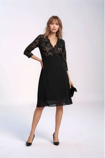 Kadın Tül Yaka Detaylı Truvakor Kol Şık Rahat Kalıp Büyük Beden Curve Abiye Gece Elbisesi