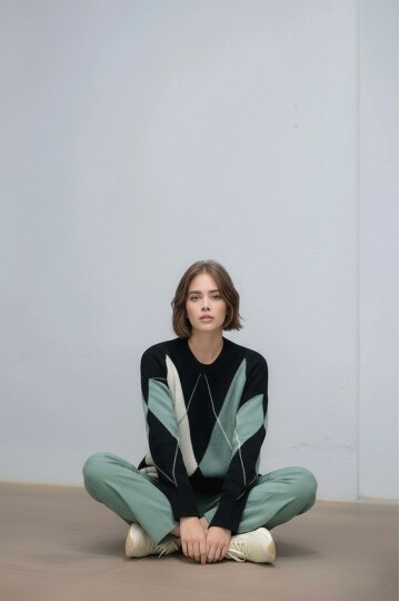 Kadın Uzun Kol Baklava Desen Bisiklet Yaka Tunik Boy Triko Büyük Beden Oversize Kazak Tunik