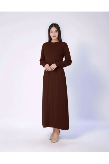 Kadın Uzun Kol Bisiklet Yaka Triko Belden Asimetrik Etek Triko Spor Şık Elbise