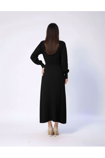 Kadın Uzun Kol Bisiklet Yaka Triko Belden Asimetrik Etek Triko Spor Şık Elbise