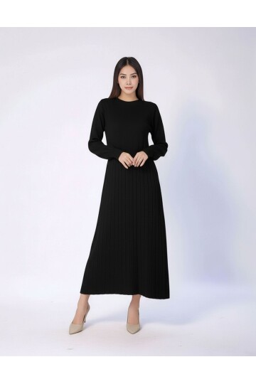 Kadın Uzun Kol Bisiklet Yaka Triko Belden Asimetrik Etek Triko Spor Şık Elbise