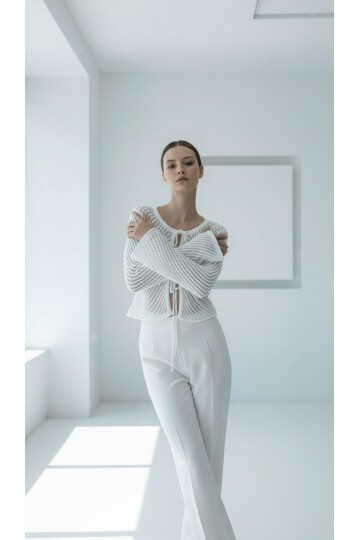 Kadın Bisiklet Yaka Önden Bağcıklı İspanyol Uzun Kol Spor Şık Ajurlu Tasarım Kısa Ceket