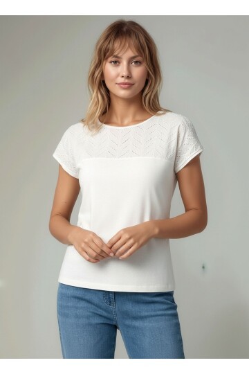 Kadın Yakası Dantel Brode Güpürlü Yarım Kol Spor Şık Curve Viskon Bluz
