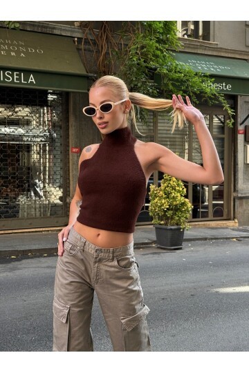 Kadın Yarım Balıkçı Yaka Full Esnek Sakallı Sırt Dekolteli Spor Şık Tasarım Sırtı Açık Bluz