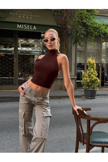 Kadın Yarım Balıkçı Yaka Full Esnek Sakallı Sırt Dekolteli Spor Şık Tasarım Sırtı Açık Bluz