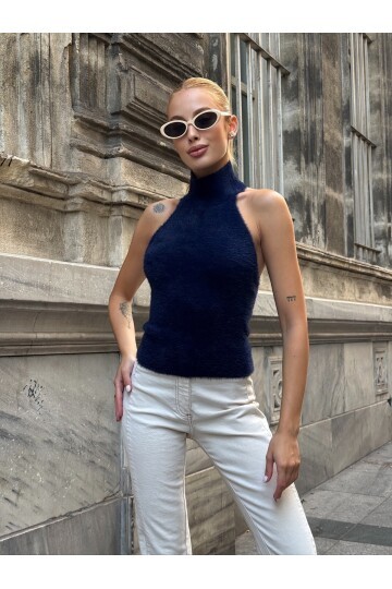 Kadın Yarım Balıkçı Yaka Full Esnek Sakallı Sırt Dekolteli Spor Şık Tasarım Sırtı Açık Bluz