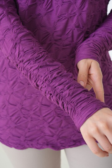 Kadın Yarım Balıkçı Yaka Uzun Kol Kendinden Dokulu Spor Tesettüre Uygun Şık Bluz