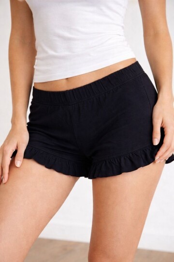 Kadın Beli Lastikli Etek Görünümlü Fırfırlı Pamuk Kısa Şort