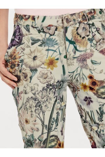 Kadın Yüksek Bel Çiçek Desenli Bilek Boy Şık Tasarım Pantolon