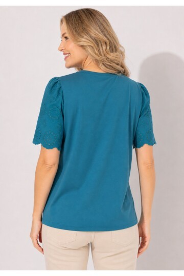 Kadın V Yaka Kolları Güpürlü Curve Büyük Beden Spor Şık %100 Cotton Tshirt Bluz